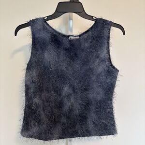 Vtg 90's Rave City Sleeveless Eyelash Knit Monochromatic Blue Top USA Women’s XL